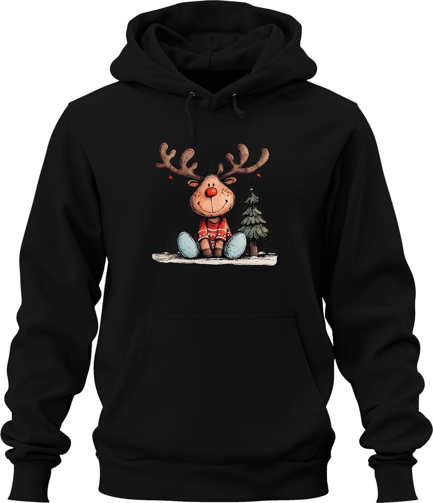 Rudolph Rentier Rotnase Weihnachtsbaum süßes Weihnachten Geschenk Uni Hoodie Kapuzenpullover, Schwarz, L