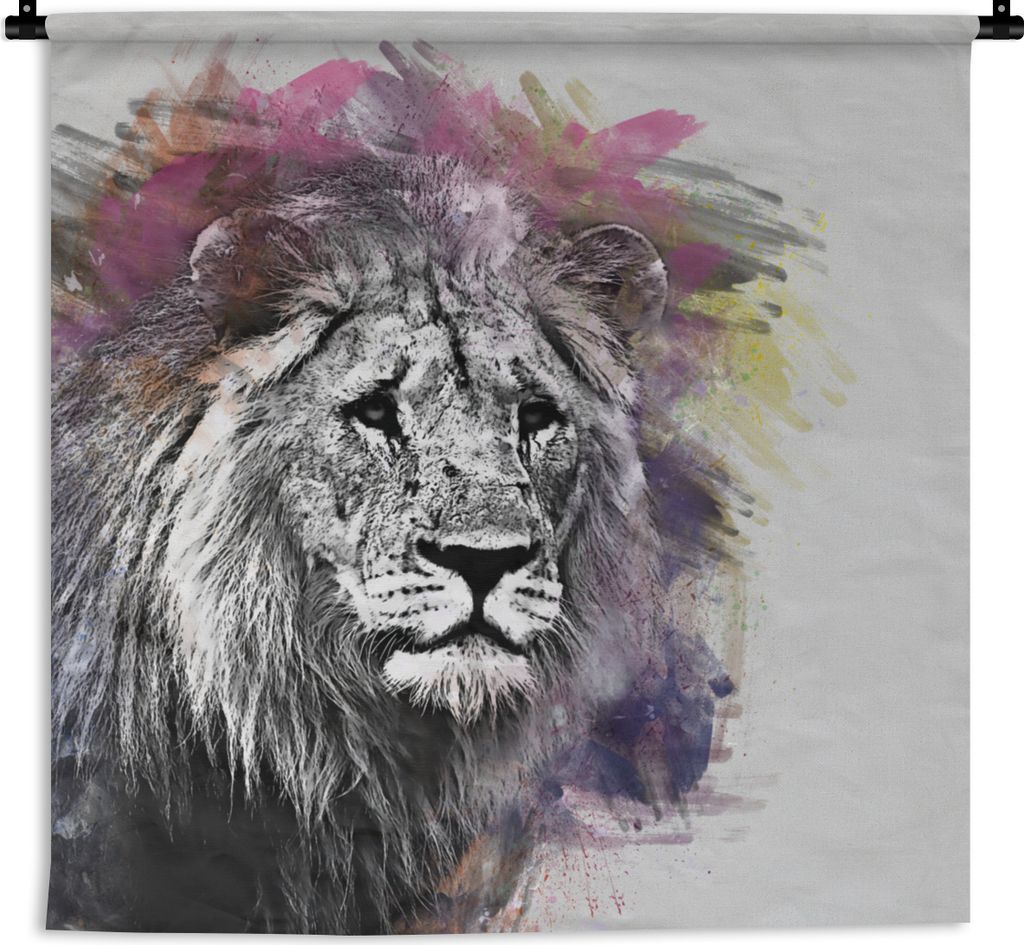 MuchoWow Wandteppich Wandbehang Löwe - Farben - Schwarz - Weiß 150x150 cm Tapisserie Dekoration Wandtuch - Wohnaccessoires - Modernes