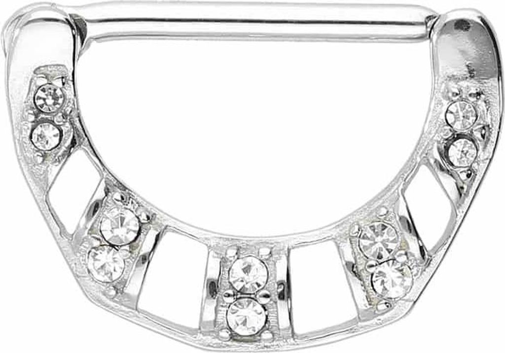 Brustwarzenpiercing, Chirurgenstahl Nippelpiercing Clicker 10 KRISTALLE Silber Stablänge: 16mm