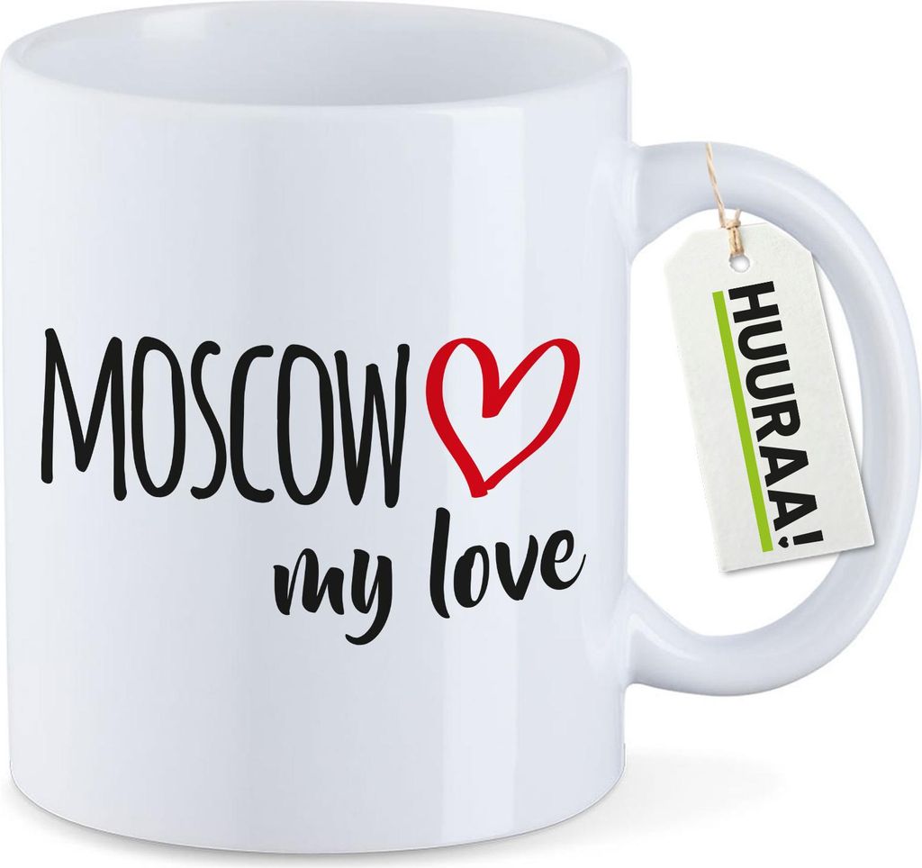 Huuraa Kaffeetasse Moscow my love 330ml Weiß Keramik Kaffeebecher Geschenkidee