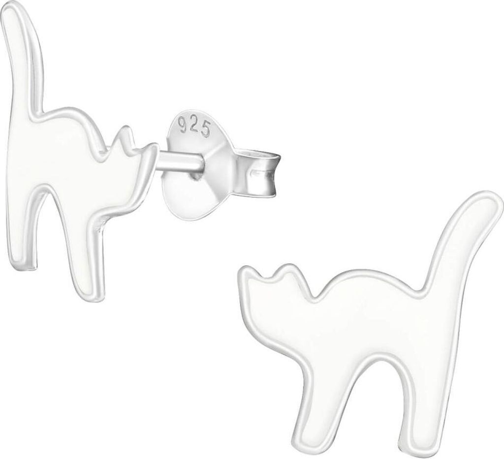 925 Sterling Silber Ohrstecker Katzen in weiß oder schwarz Farbe - Weiß