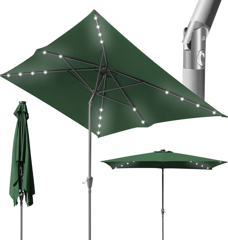 Aopunly Sonnenschirm Rechteckig,Kurbel Knickbar Eisen Balkonschirm Marktschirm,neigbar,1.4x2.1m,LED,Grün