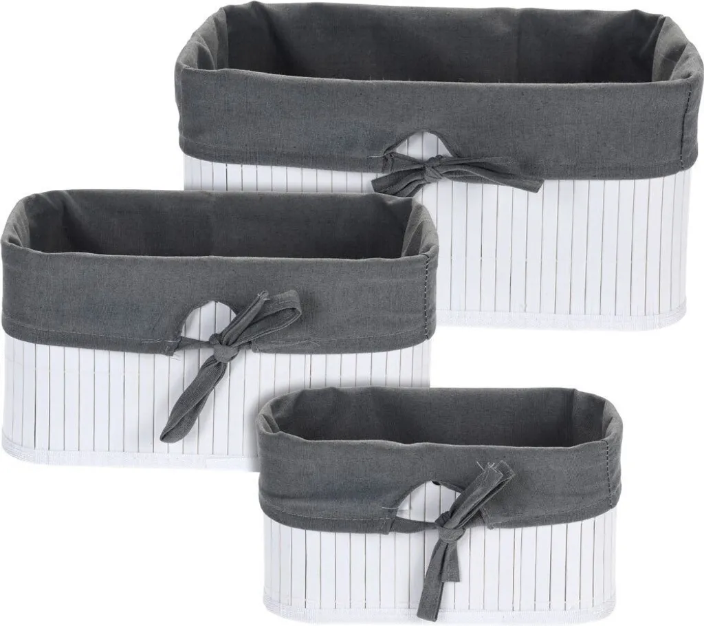 H&S Decoration Set de 3 Paniers en Bambou Blanc pour Rangement Moderne