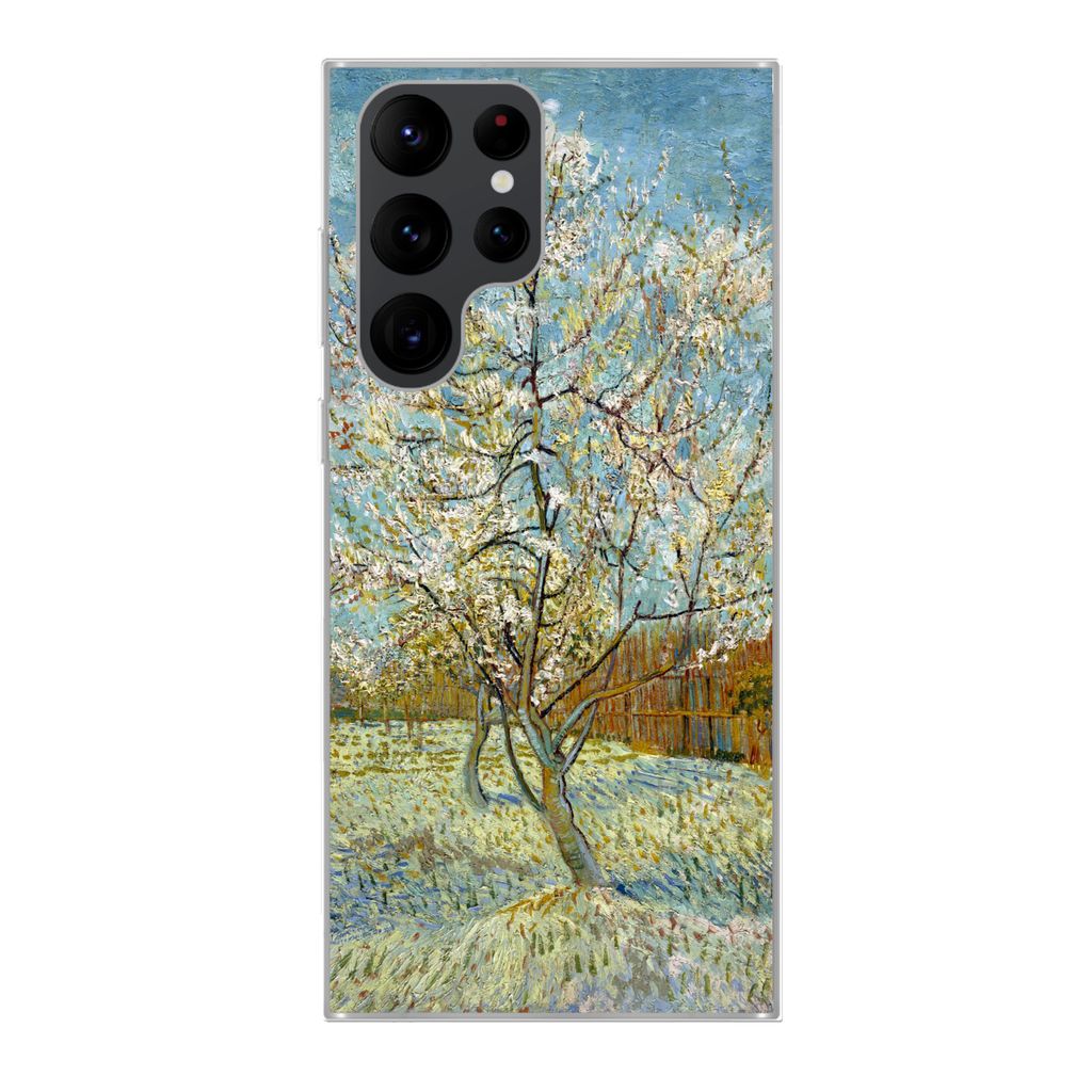 MuchoWow Handyhülle Schutzhülle Hülle für Samsung Galaxy S22 Ultra Blühender Pfirsichbaum - Vincent van Gogh Silikon Softcase Handy Hülle -...