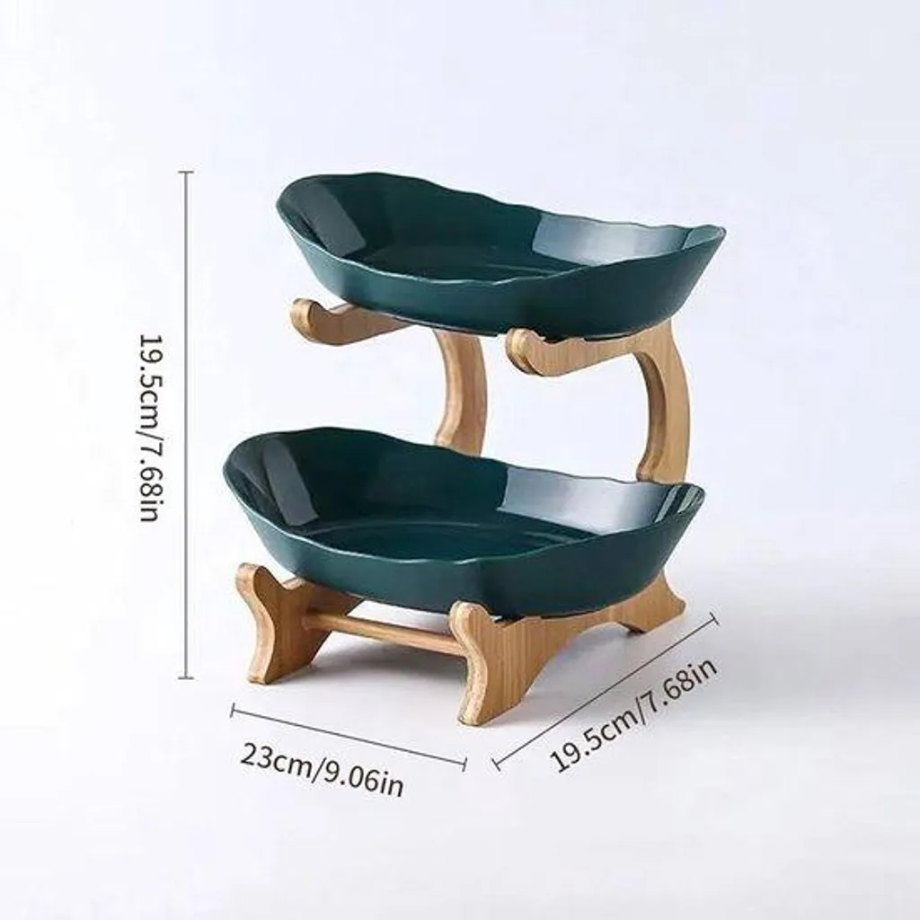 Petit Meuble de Rangement Vert en Bambou - Armoire Basse à 2 Niveaux