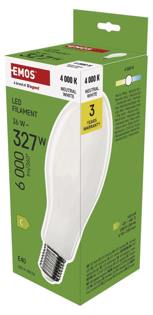 EMOS LED Lampe Edison ED90, 36W Ersatz für 327W, Industrieleuchte, E40 Sockel, extra hell 6000 Lumen, Neutralweiß 4000 K, 25000 h Lebensdauer, ZF...