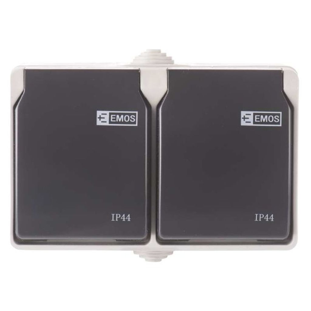 Zásuvka nástenná dvojitá, šedo-čierna, IP44 70958 Obrázok produktu 