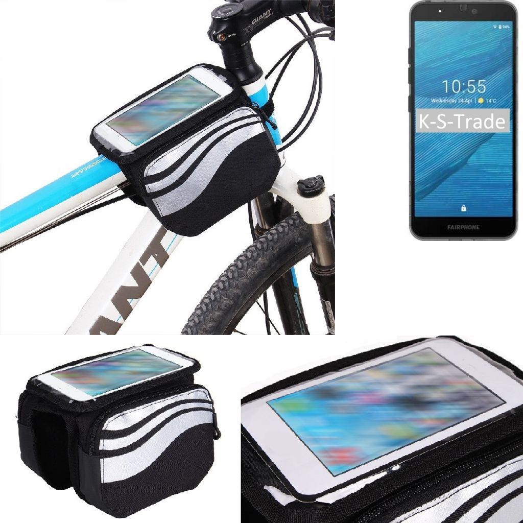 K-S-Trade Rahmentasche Fahrrad-Halterung kompatibel mit Fairphone Fairphone 3 Rahmenhalterung Fahrrad Handyhalterung Fahrradtasche Handy Smartphone