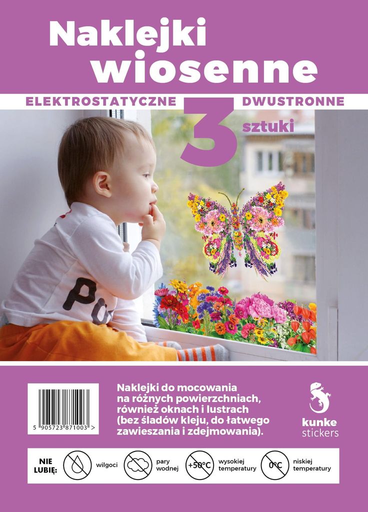 Frühling elektrostatische Aufkleber Schmetterling und Blumen doppelseitig 3 Stück Kunke