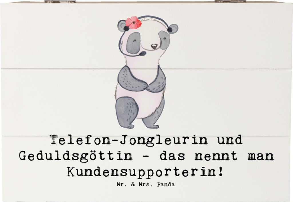 Mr. & Mrs. Panda Kiste Meisterin Kundensupport 22 x 15 cm - Weiß - Geschenk, Geduld, Holzkiste, Kundenservice, schatztruhe, Box, Jonglieren, fotob...