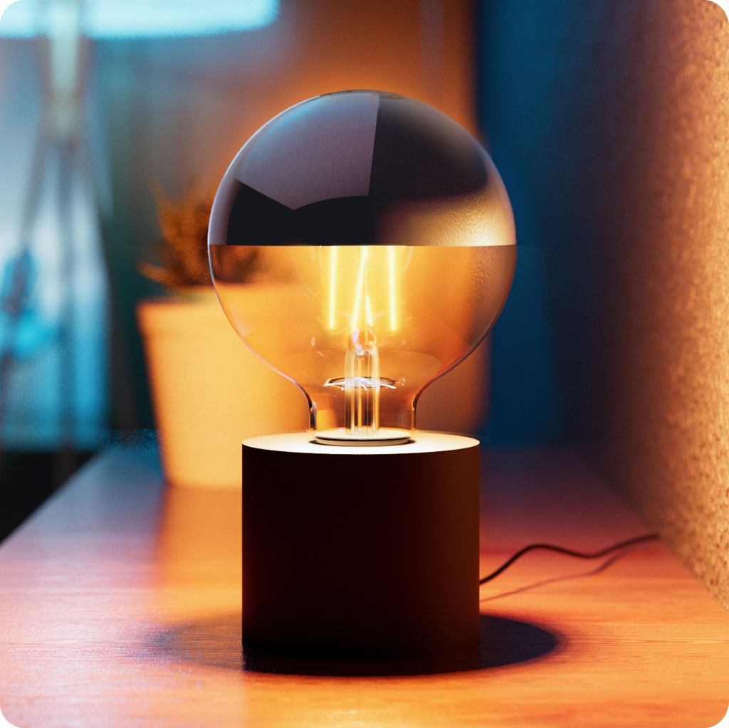 SSC-LUXon NAMBI Tischleuchte schwarz inklusive Leuchtmittel LED Spiegelkopf E27 Glühbirne warmweiß - Tischlicht mit Kabel & Schalter