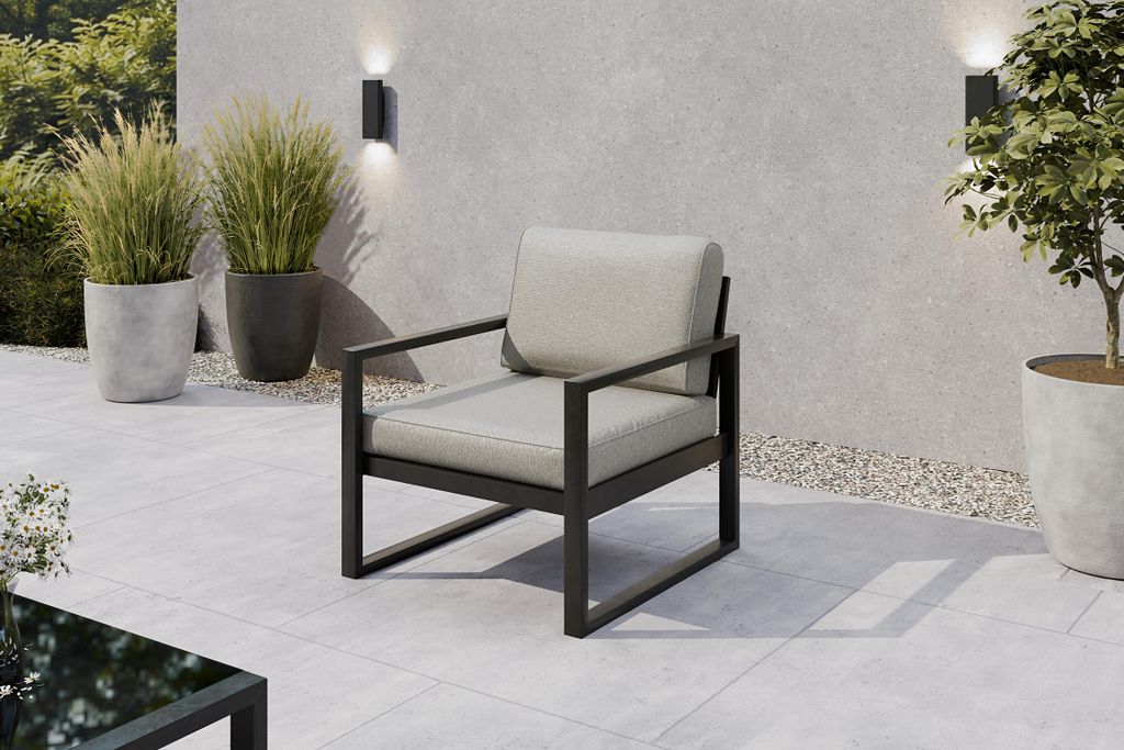 Margaret Hadas24 Gartensessel Outdoor Madera Lounge Sessel Gartenstuhl Terrasse Balkon wetterfest Metall Sitzbank mit Lehne, schwarz, beige
