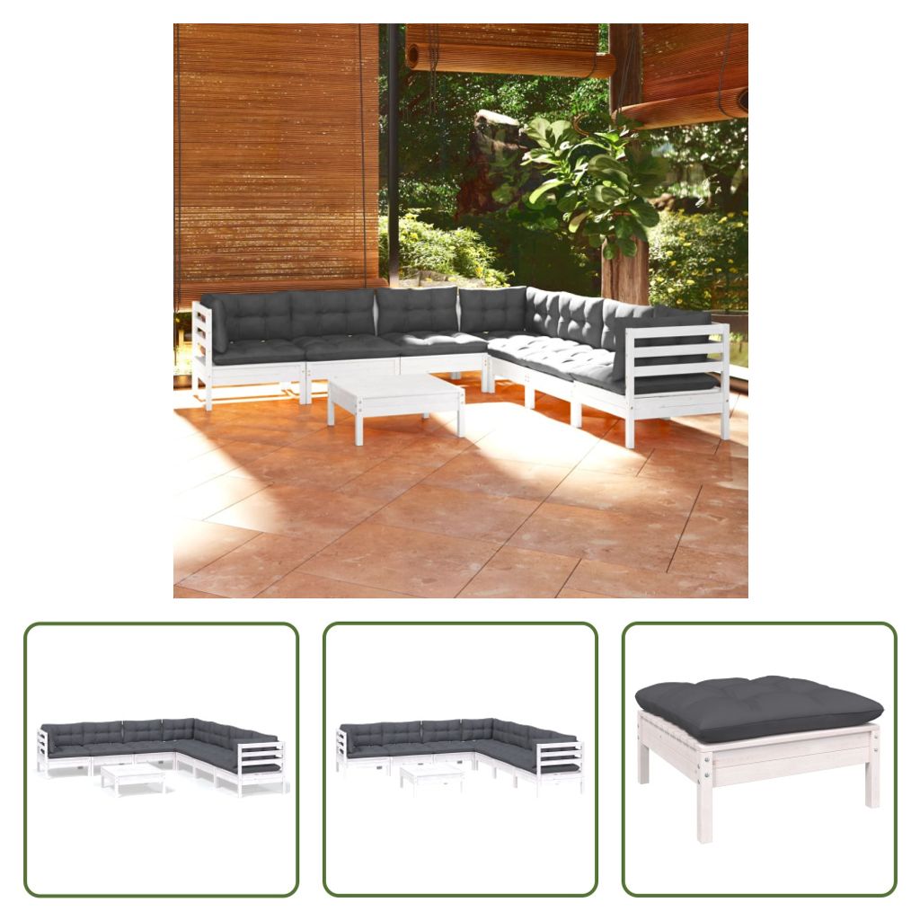 The Living Store 8-tlg. Garten-Lounge-Set mit Kissen Weiß Produktbild 