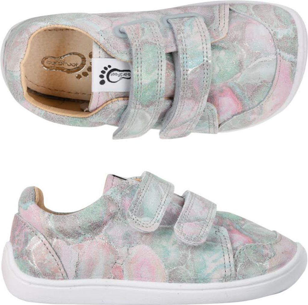 Lederschuhe bar3foot 3BE39/LT-M8 pink-grün camouflage, hydrophobiert, Klettverschluss, Barfuß