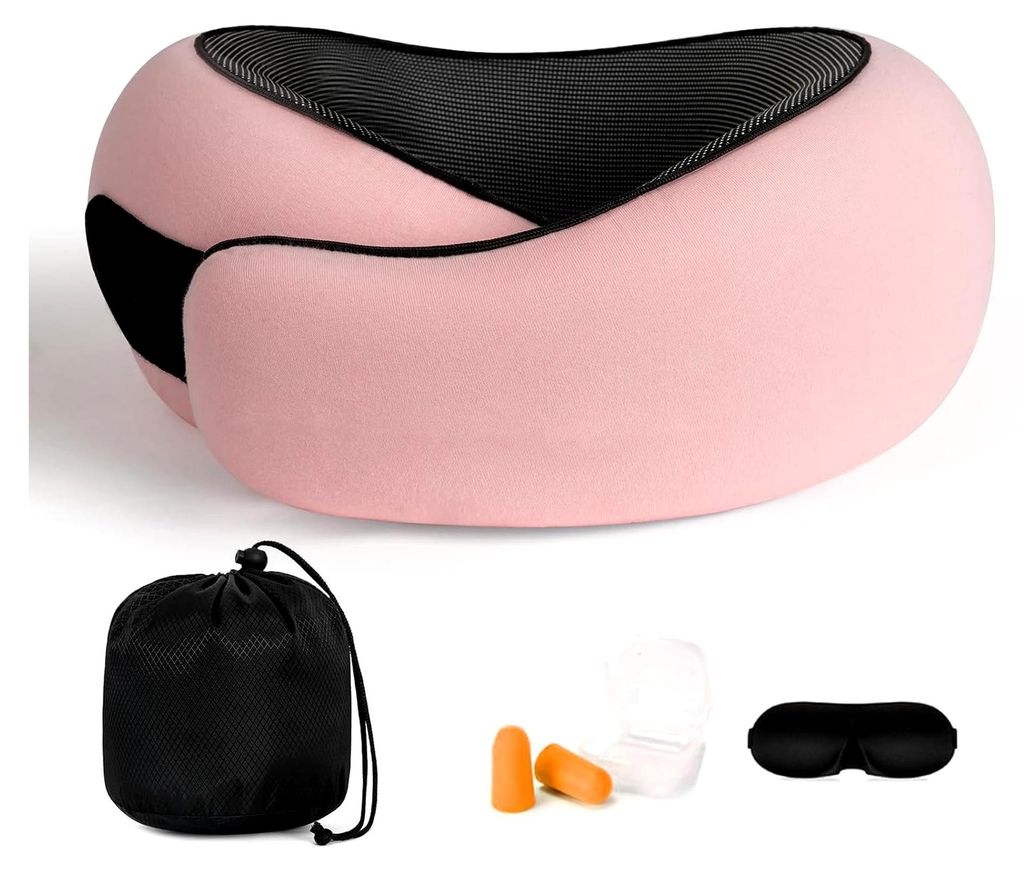 360° Memory Foam Reisekissen für Erwachsene | Verstellbare Nackenstütze für Flug, Zug & Auto | Inkl. Tragetasche, Schlafbrille & Ohrstöpseln f...