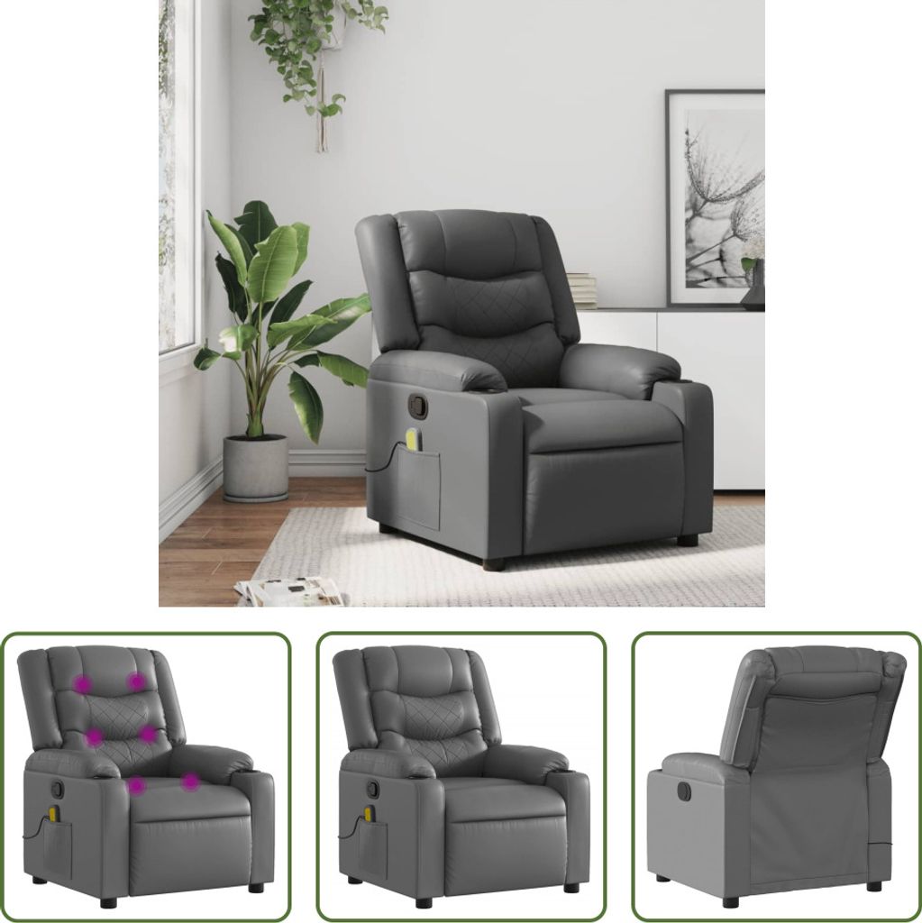 The Living Store Massagesessel Grau Kunstleder