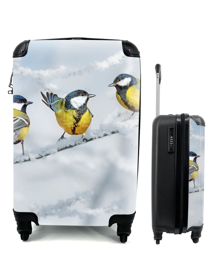 MuchoWow Koffer Handgepäck Trolley Rollkoffer Kleine Reisekoffer mit 4 Rollen - Vogel - Kohlmeise - Winter - Schnee - Zweige - Cabin Size < 55x4...