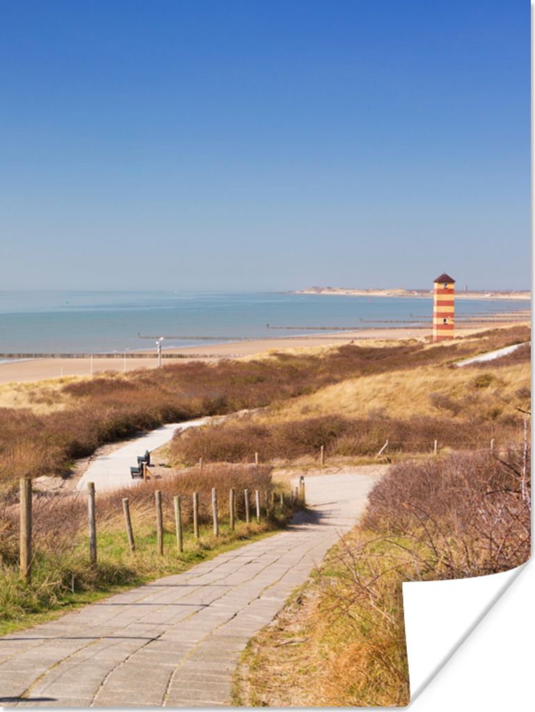 MuchoWow Poster Strand - Meer - Leuchtturm - Niederlande 120x160 cm - Wandbilder