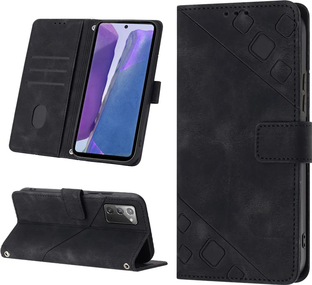 Cover Samsung Note 20 Pelle Nera Goffrata - Custodia Business Flip