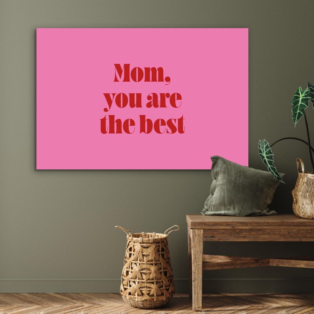 MuchoWow Wanddekoration Metall Metallbild Wandkunst 120x80 cm Mutter - Botschaft - Rosa MuchoWow Aluminium Gemälde - Alu Bild