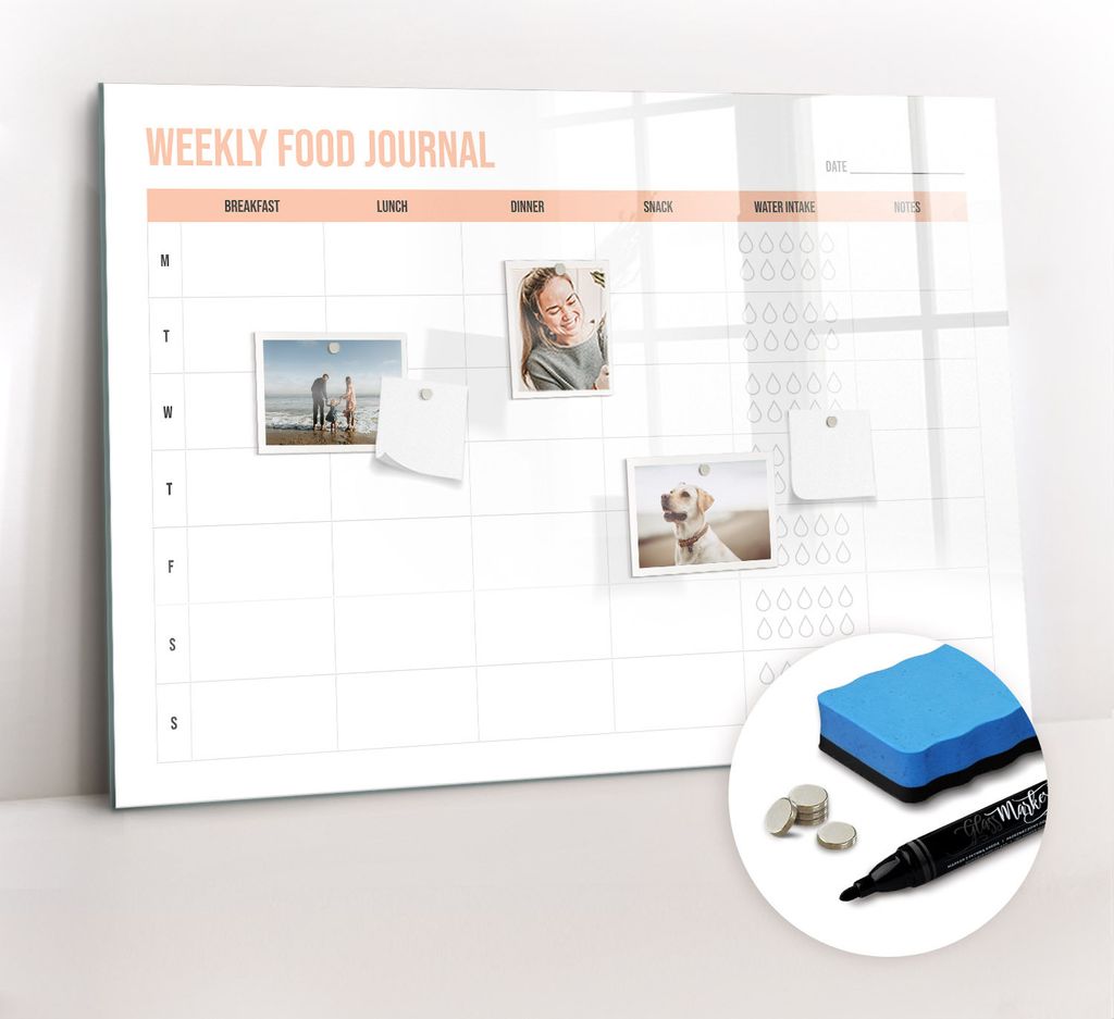 Magnetpinnwand Memoboard - Zubehörsatz - Schwarzer Marker + Schwamm + Magnete - 100 x 70 cm - Wöchentlicher Essensplaner