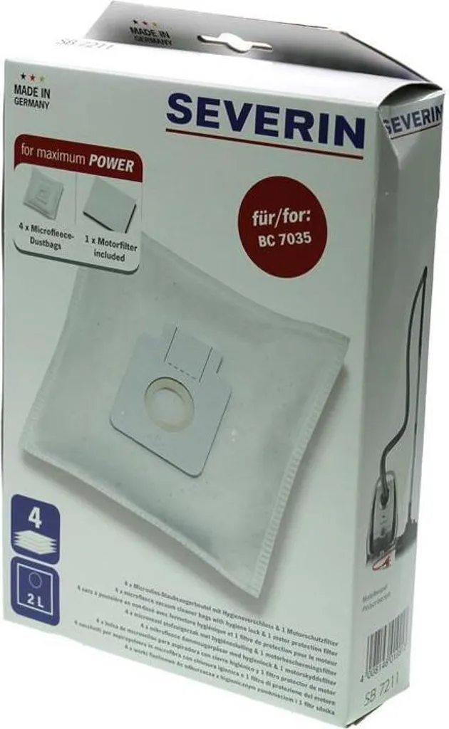 Sacchetti Severin SB 7211 Originali per BC 7035 - Kit 4 Pezzi + Filtro