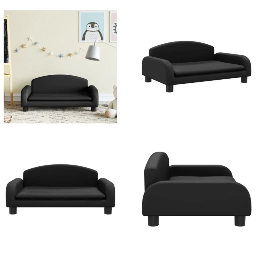 Divano per Bambini vidaXL Nero in Pelle Finta - Mini Divanetto 70cm