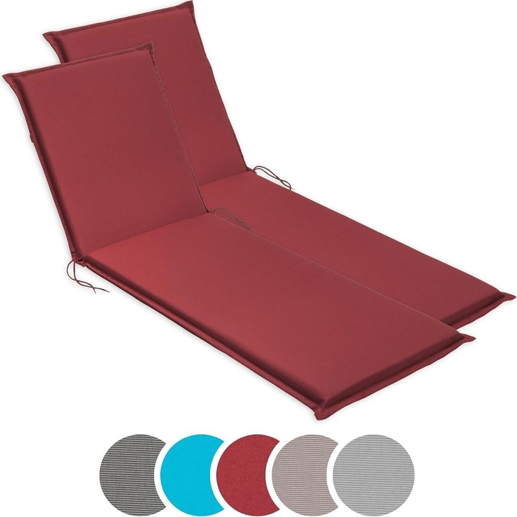 sleepling - 2er Set Gartenliege Auflage, Polster Sonnenliege, 190 x 58 cm, 6 cm dick, rot