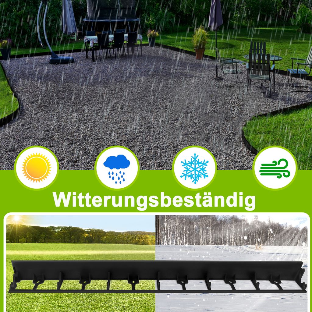 Unsichtbare Flexible Beeteinfassung Rasenkante 10cm Höhe – PE Kunststoff 2mm Stark 10m Schwarz