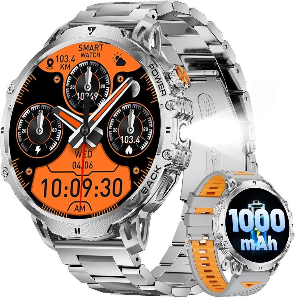 LIGE Herren Smartwatch 1,85" HD Fitness Uhr mit Telefonfunktion, LED-Licht, 110+ Sportmodi, Herzfrequenz, Schlafmonitor, 2 Armbänder, IP68 wasserd...