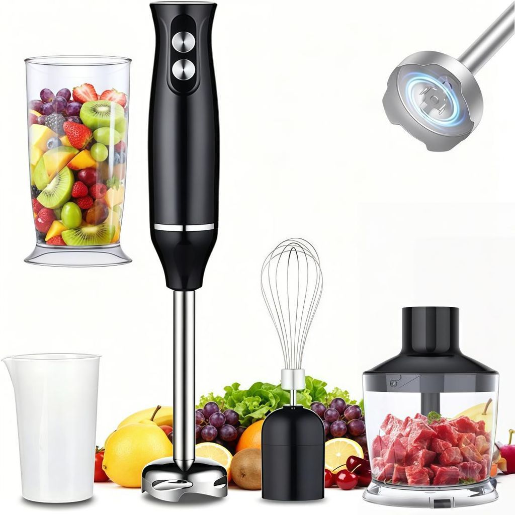 Stabmixer Set 4-in-1,500W Turbo,2 Geschwindigkeiten & Turbo,Handmixer mit Zerkleinerer, Mixbecher, Schneebesen,Küchenmaschine,Handrührgerät,Pür...