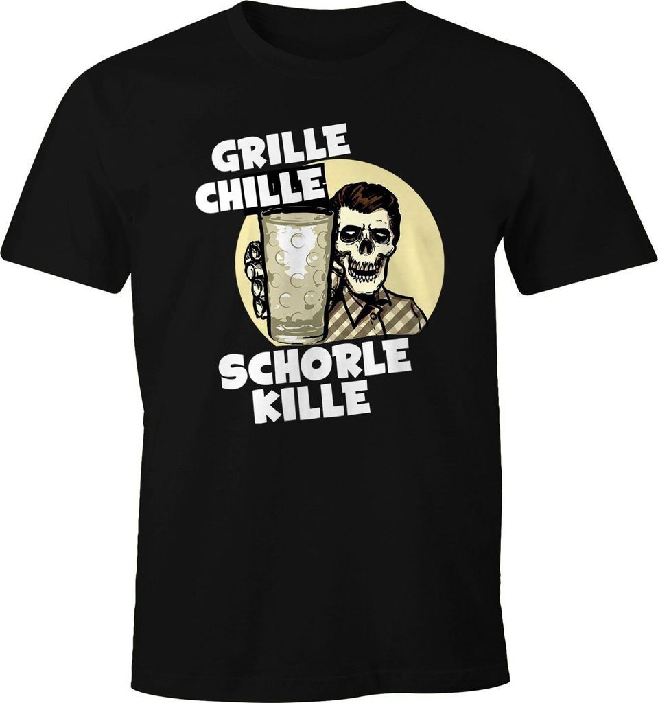 Herren T-Shirt Grille Chille Schorle kille Spruch Skull Dubbeglas Fun-Shirt Moonworks schwarz XS