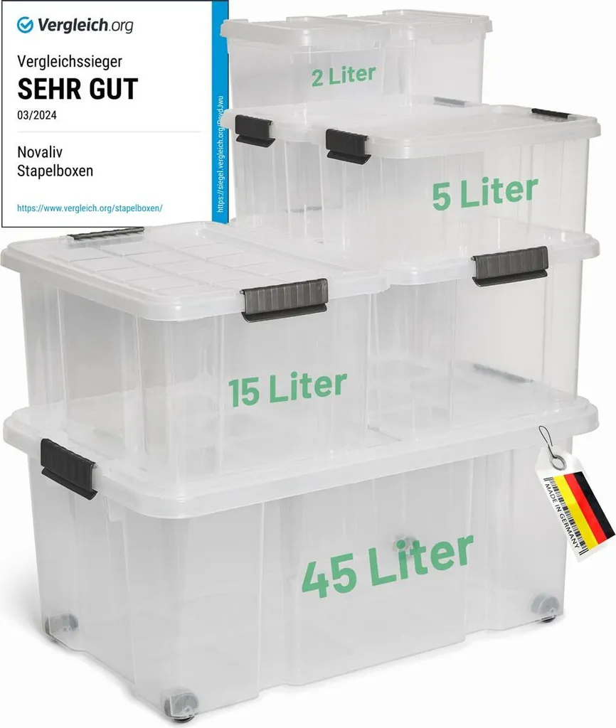 Set de Boîtes de Rangement Plastique Empilables avec Fermeture à Clips - 3