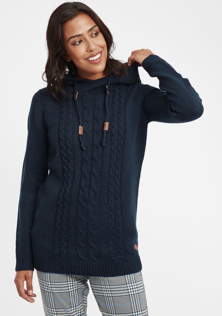 OXMO OXCable Damen Strickpullover Grobstrick Pullover mit Kapuze Kordelzug Rippbündchen Regular fit