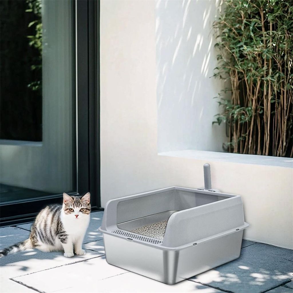 WISFOR Katzentoilette Edelstahl, Rostfrei, Katzenklo ohne