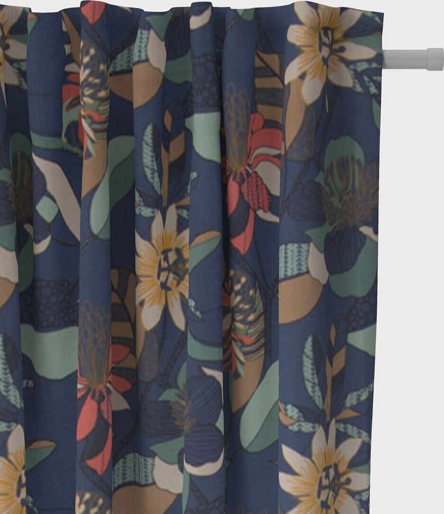 SCHÖNER LEBEN. Vorhang große Blumen blau bunt 245cm oder Länge wählbar aus Standardgrößen Aufhängung Smok-Schlaufenband