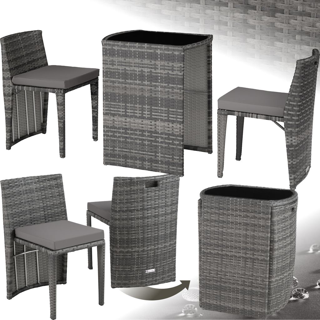 A collage of images showing different views and configurations of a rattan furniture set.