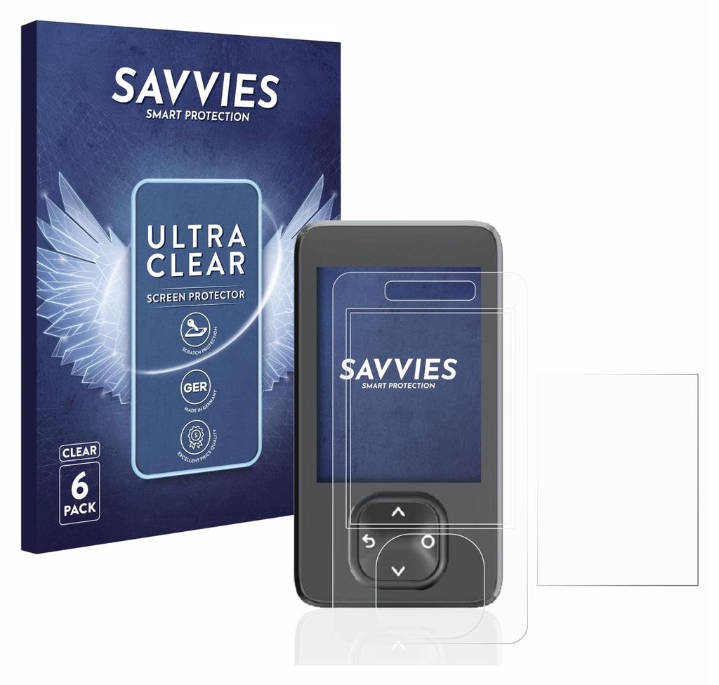 A product box and a device with screen protectors are shown against a white background.