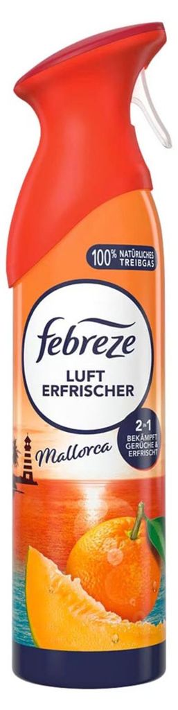 6x FEBREZE Lufterfrischer Mallorca Orange 185 ml – 2-in-1 bekämpft Gerüche & erfrischt, frischer Orangen-Duft