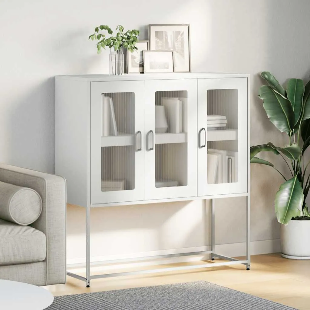 Mobile Credenza vidaXL in Acciaio Bianco - Organizzazione Ufficio 107cm - 4