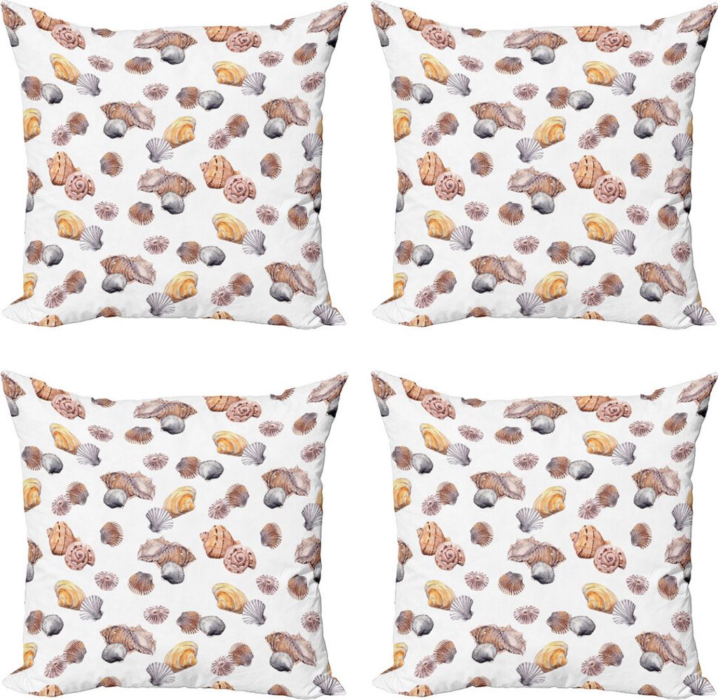 ABAKUHAUS Muscheln Kissenbezug Set (4 Stück), Mittelmeer-Küste, Moderner Doppelseitiger Digitaldruck, 40 cm x 40 cm, Marigold Weiß Mauve