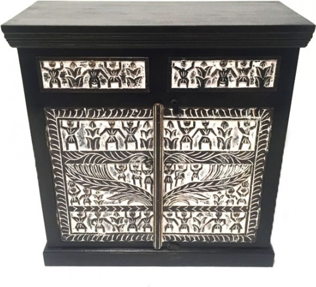 Marrakesch Orient & Mediterran Interior Afrikanische Geschnitzte Kommode Simba - 93cm