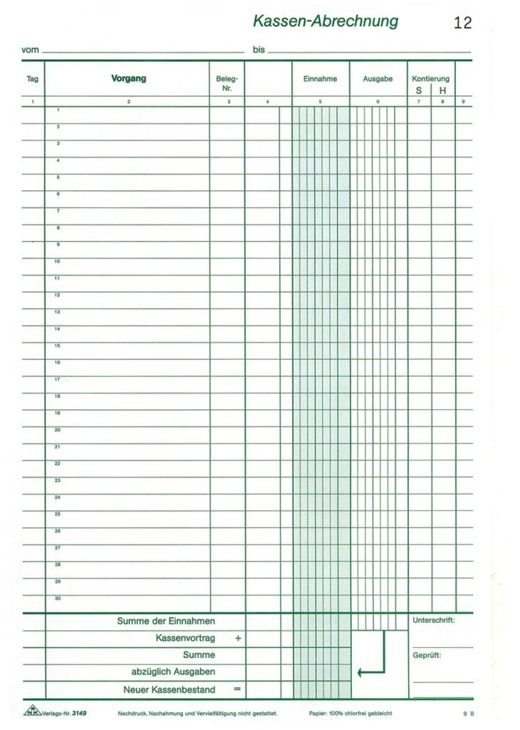 Formularbuch Kassenbuch A4 2x50 Blatt nummeriert Packung mit 5 Stück
