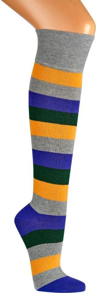 FussFreunde 2 Paar Geringelte Kniestrümpfe, Gemustert, Lila-Gestreift, Größe 43-46