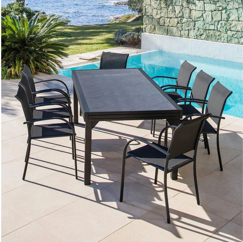 Table extérieure extensible 12 places Lagos en aluminium noir robuste - 2