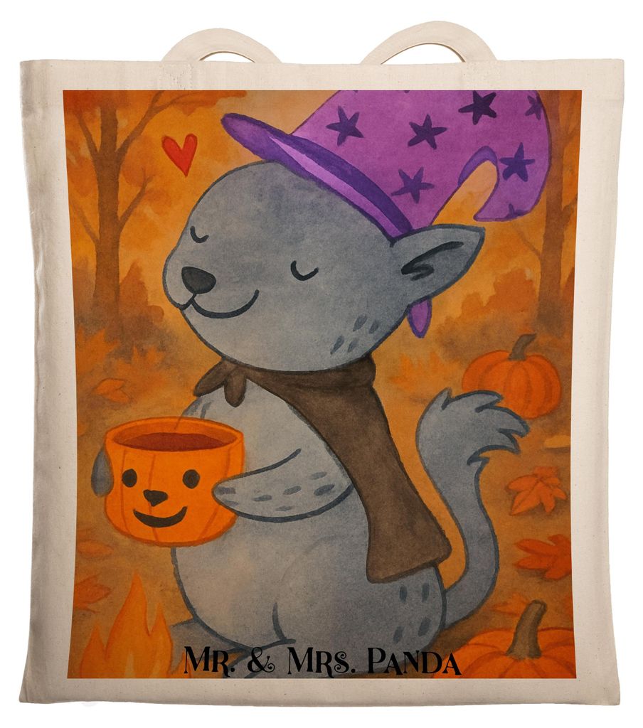 Mr. & Mrs. Panda Jutebeutel Kater Kaffee Design - Weiß - Geschenk, Uni Tasche, Tote Bag, Baumwollbeutel, Schultasche, Hexe, Dekoration, Magie, Lap...
