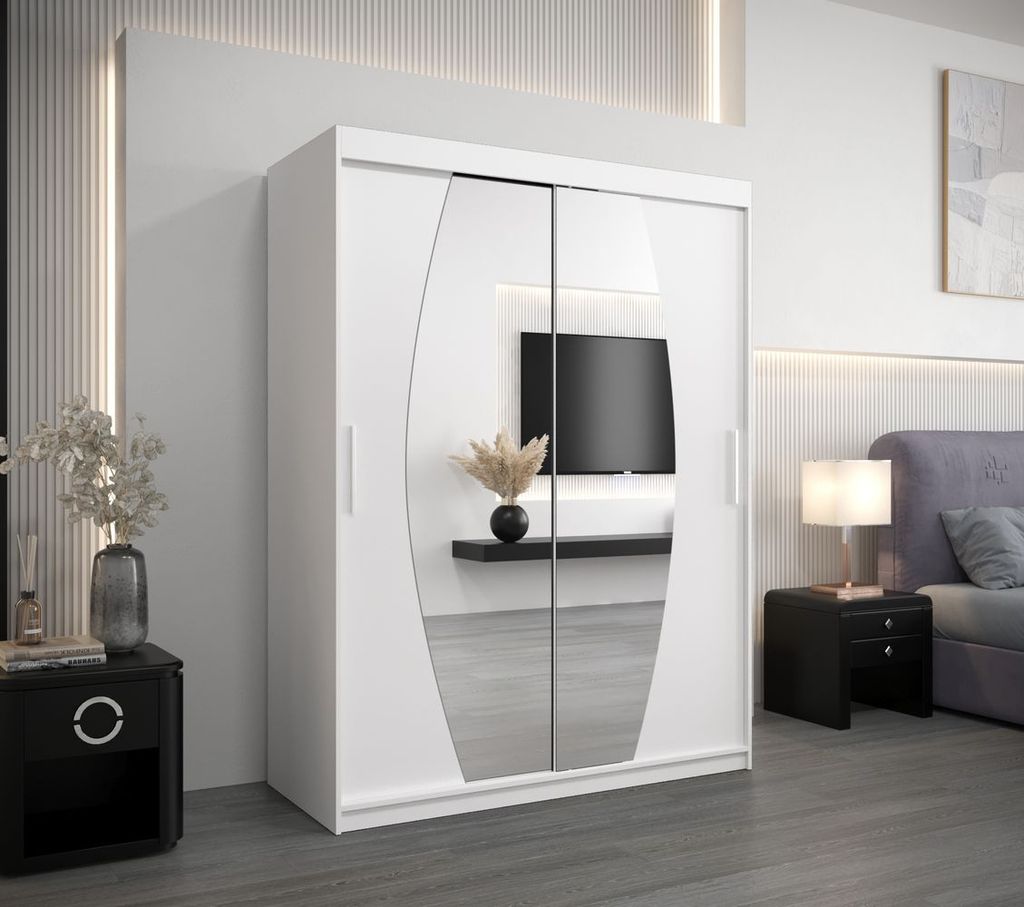 Kleiderschrank mit Spiegeln NIKOLA – Breite 150 cm, weiß