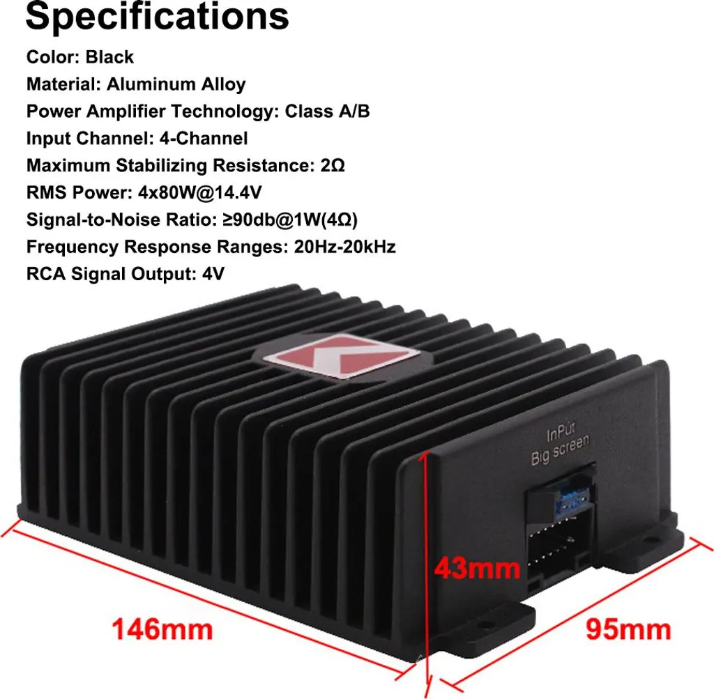 Potenziatore Audio Auto 4 Canali 80W - DSP Classe A/B Hi-Fi