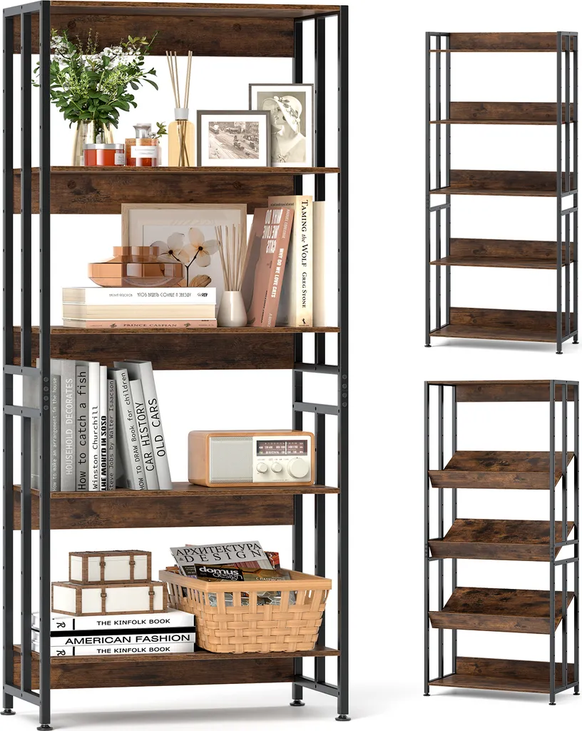 Libreria a 7 ripiani scaffale geometrico con 2 kit anti-ribaltamento