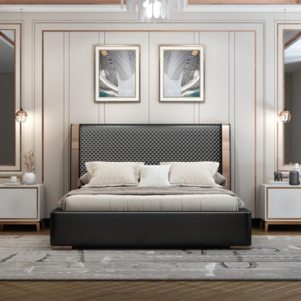 Schlafzimmer Betten Graues Lederbett Moderne Möbel Holzgestell Betten